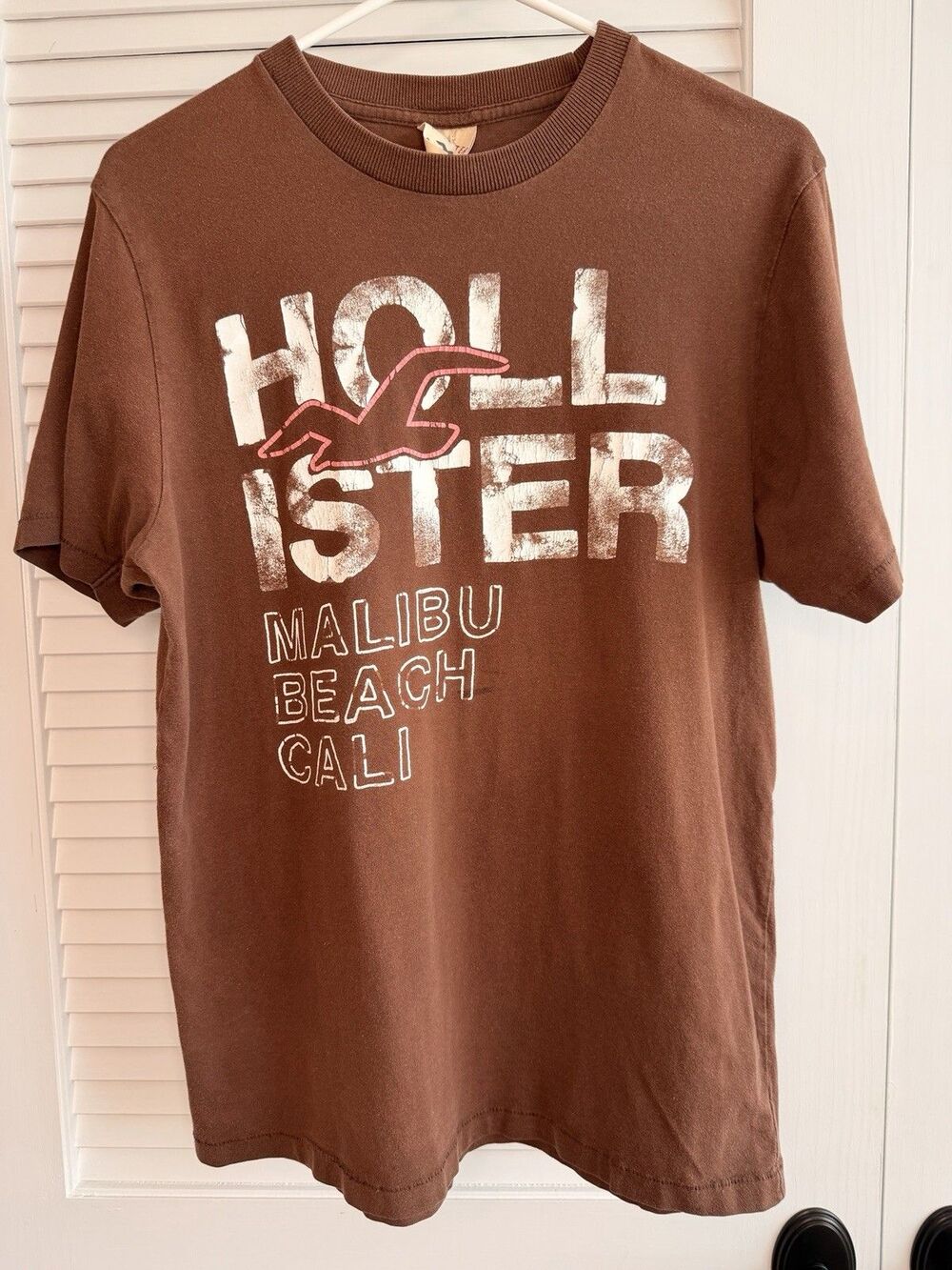 Hollister Malibu Beach Cali Brown Graphic Tee Large Vintage Wash Y2K Surf Style